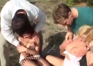 Foursome outdoors incest fucking