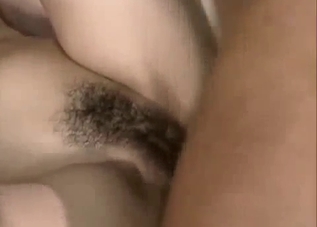 Hairy pussy brunette covered in family's seed