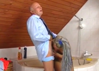 Tanned blonde half-crying while jerking off her dad